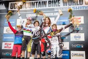 Das Siegerpodest des UCI MTB Worldcup in Leogang